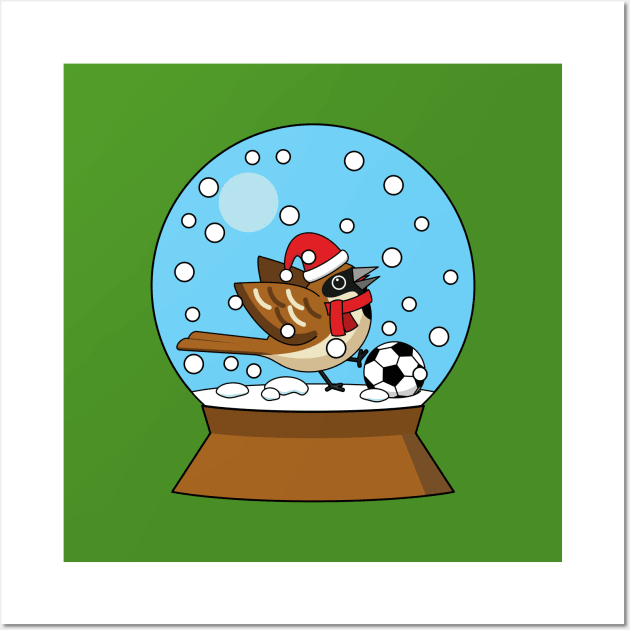 Snow Globe with Cute Sparrow Playing Soccer Wall Art by BirdAtWork